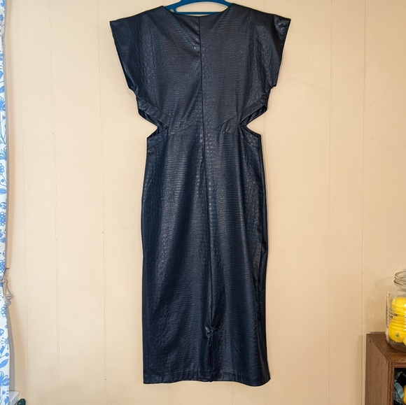 Vintage 80s Faux Leather Wiggle Dress with Side Cutouts, Small - Picture 3 of 8